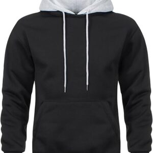 Mens Hoodies Pullover Color Block Fleece Long Sleeve Sweatshirt Tops with Pocket