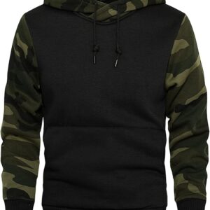 AOTORR Men's Pullover Hoodie Blend Fleece Long Sleeve Contrast Color Military Sweatshirt with Kanga Pocket