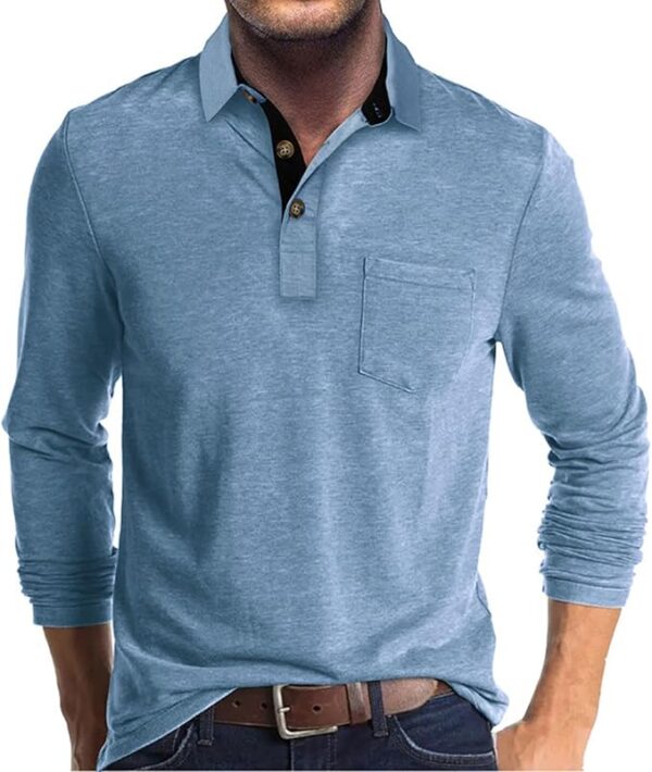 Men's Casual Polo Shirts Classic Button Basic Long Sleeve Shirt
