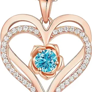 Rose Flower Love Heart Birthstone Necklace