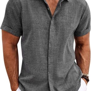 COOFANDY Men's Linen Shirts Short Sleeve Casual Shirt