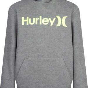 Hurley Boys' One and Only Pullover Hoodie, Dark Grey Heather/Volt